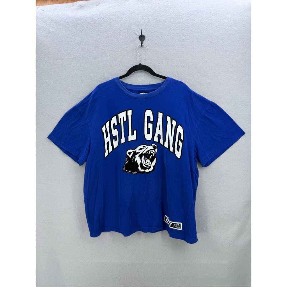 Hustle Gang Mens Blue Short Sleeve Crew Neck Bear Graphic Print T-Shirt Size 2X